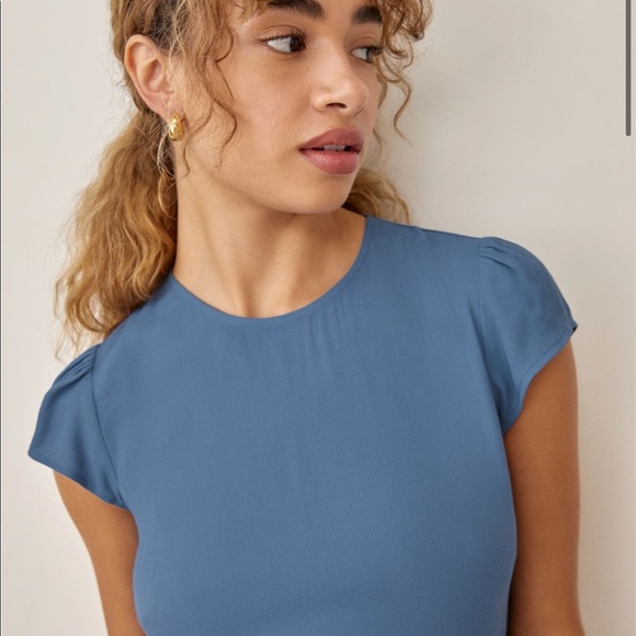 New Petite Reformation Gavin Dress Morning Glory - Picture 3 of 7